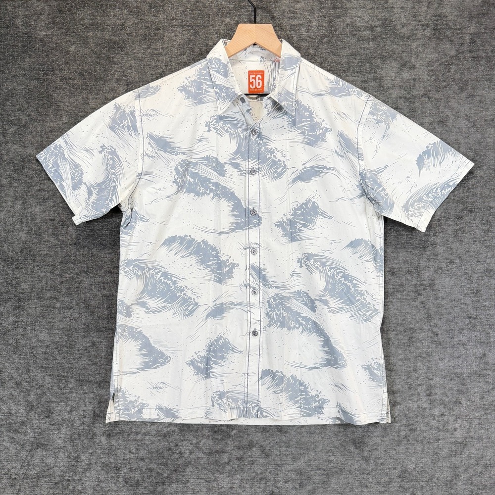 Tori Richard 56 Honolulu Shirt Wave Print Cotton Gray White Large